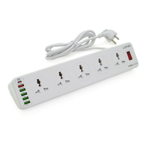 
					Мережевий фільтр LDNIO SC10610, 10 Розеток + 6 USB, 2 м, перетин 3х0,75мм, White, Box
