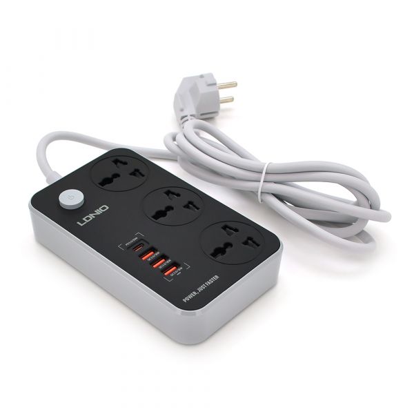 
					Мережевий фільтр LDNIO SC3412, 3 Розетки + 4 USB, 2 м, перетин 3х0,75мм, Black, Box
