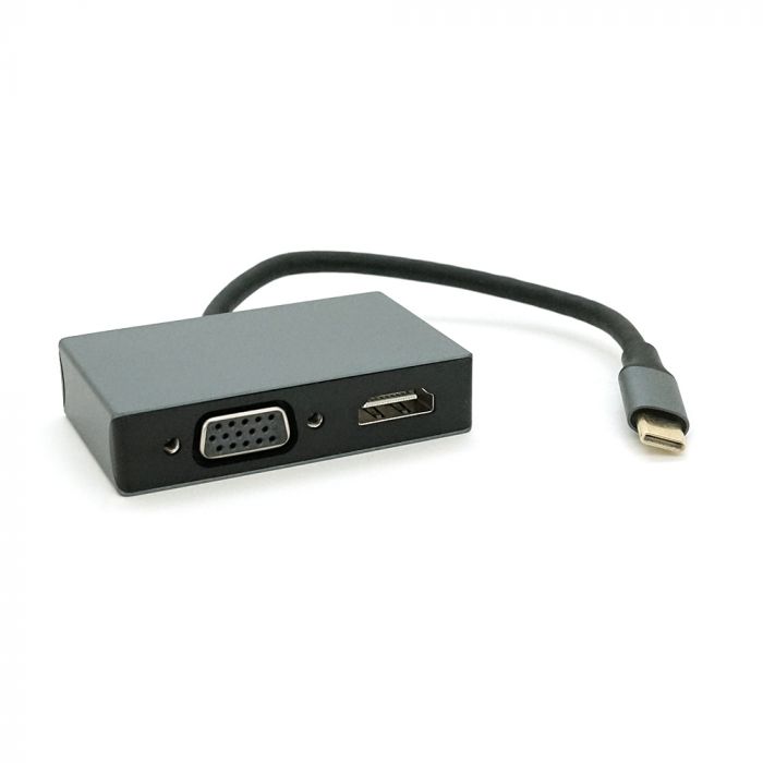 
					Хаб Type-C(тато) пластиковий, HDMI(мама)+VGA(мама)+USB3.0(мама)+PD(мама), 23cm, Silver
