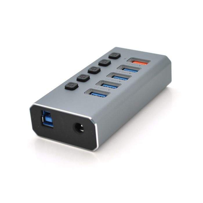 
					Хаб USB 3.0, 4 порти USB 3.0 + 1 порт QC3.0, з перемикачами на кожен порт, DC5V3A, Black, BOX