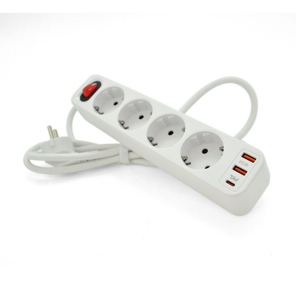 
					Мережевий фільтр HOCO NS1 на 4 розетки + 3 USB, 18W, 220В, White