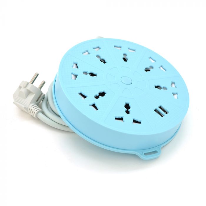 
					Мережевий фільтр QiaoLian YT-20, 7 Розеток + 2 USB, 2 м, перетин 3х0, 75мм, Blue, Blister