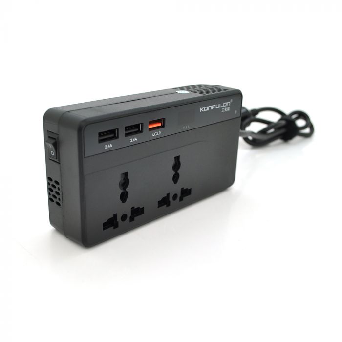 
					Інвертор напруги Konfulon CZ-01, 200W(24В)+100W(12В), 12/220V, approximated, 2 універсальні розетки+3USB, Box