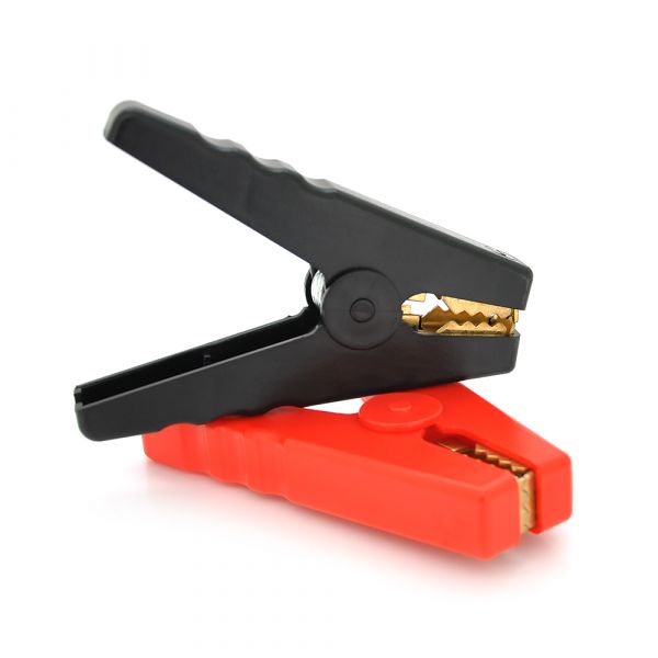 
					Набір акумуляторних затисків "крокодили" чорний + червоний 500А 130мм (щільний гумовий, рифлений кожух), з мідним покриттям, Пакет, Q2