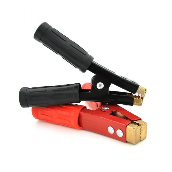 
					Набір акумуляторних затисків "крокодили" чорний + червоний 500A/1000А 155мм (щільний гумовий, рифлений кожух), з мідним покриттям, Пакет, Q2