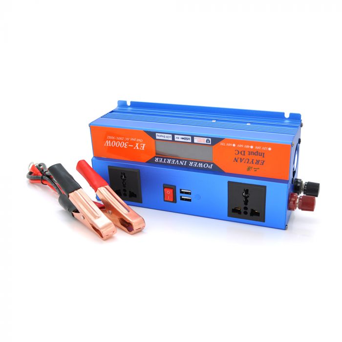 
					Інвертор напруги ERYUAN EY-3000 (1600Вт), 12/220V, approximated, 1 універсальна розетка + USB, клем + крокодили, Box
