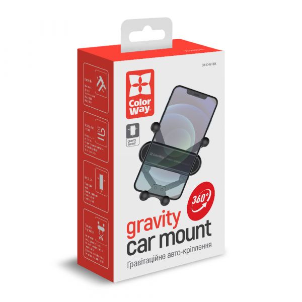 Автотримач СolorWay для телефону Gravity Sensor Holder Black
