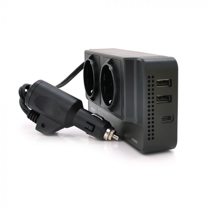 
					Інвертор напруги Q-CC8200 300W, 12/220V, approximated, 2 універсальні розетки+2USB+Type C, Box