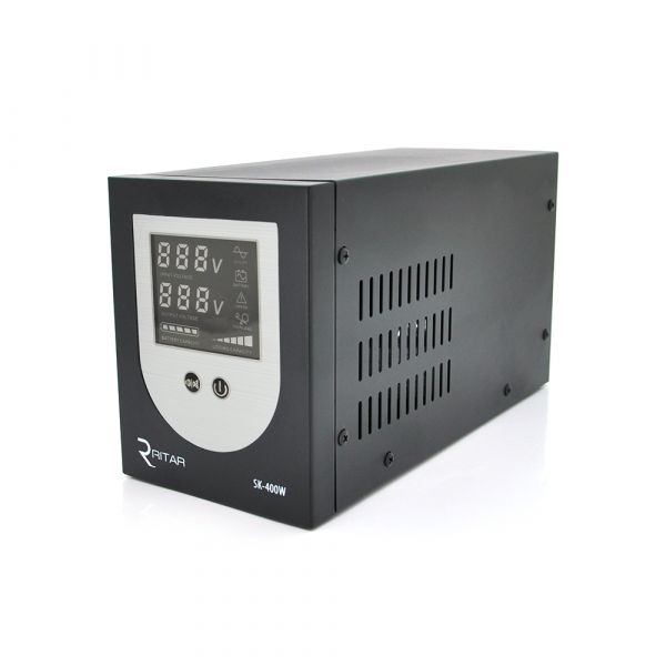 
					ДБЖ з правильною синусоїдою Ritar SK-600VA (400W), DC:145-275V, LCD-дисплей, 1Shuko socket, 12V під зовнішню батарею, струм заряду 10/15А, Q4