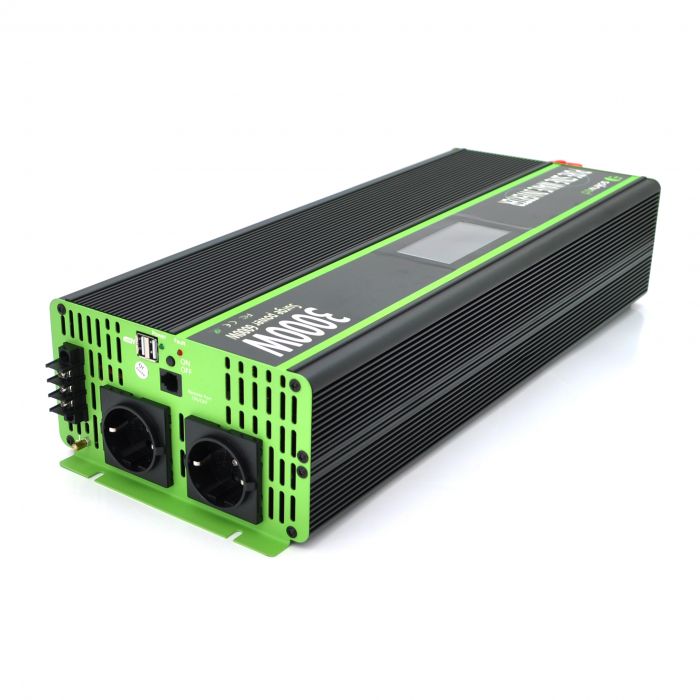 
					Інвертор напруги Solinved SLVP-3000, 12V/220V, 3000W з правильною синусоїдою, 2Shuko, 2USB, клемні дроти+затискачі, Q2