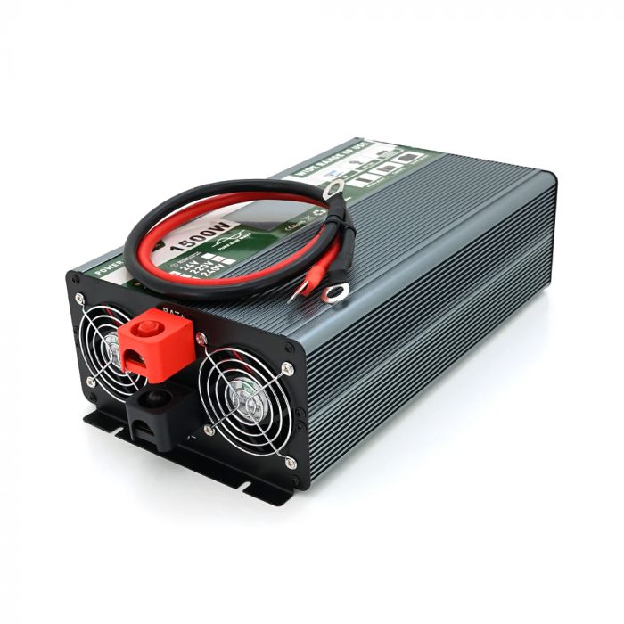 
					Інвертор напруги Demuda DMDPSW-1500W, 12V/220V, 1500W з правильною синусоїдою, 2 універсальні розетки, 2 USB, Rj 45, клемні дроти, Q6