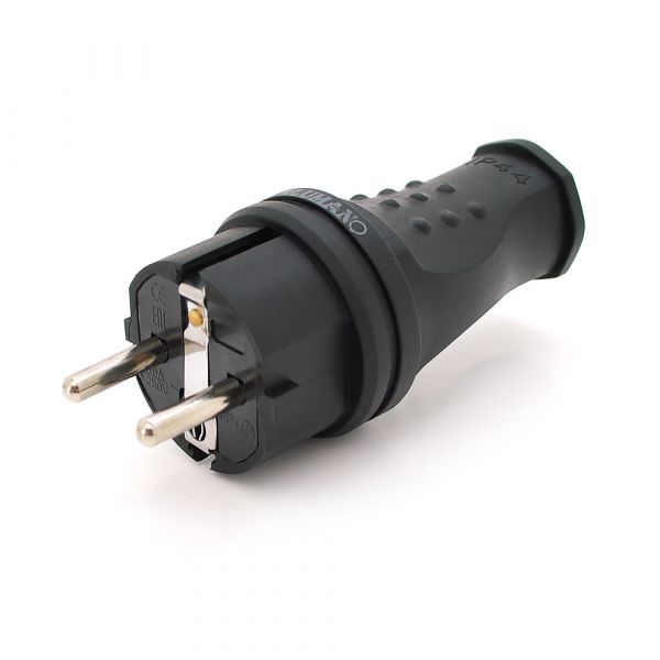 
					Вилка Євро із заземленням пряма, розбірна, каучук, IP44, 16А 220V, колір чорний, Q30