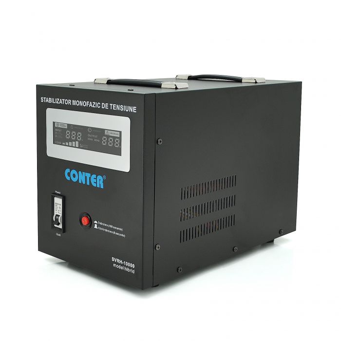 
					Стабілізатор напруги релейний Conter SVRH-10000VA/7000W однофазний, напольного монтажу, LED дисплей, DC150-270V, AC230±8%, 2*Shuko, Q4