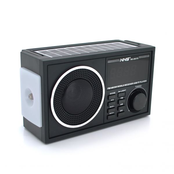 
					Радіо з ліхтариком NS-S2037-S, FM/AM/SW радіо+Solar, Входи: TFcard, USB, Bluetooth, Black, Box