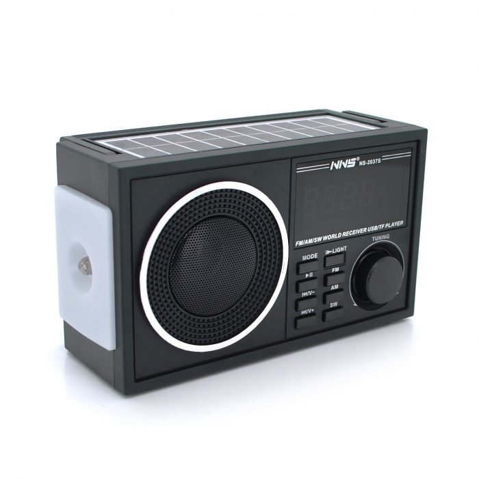 
					Радіо з ліхтариком NS-S2037-S, FM/AM/SW радіо+Solar, Входи: TFcard, USB, Bluetooth, Black, Box