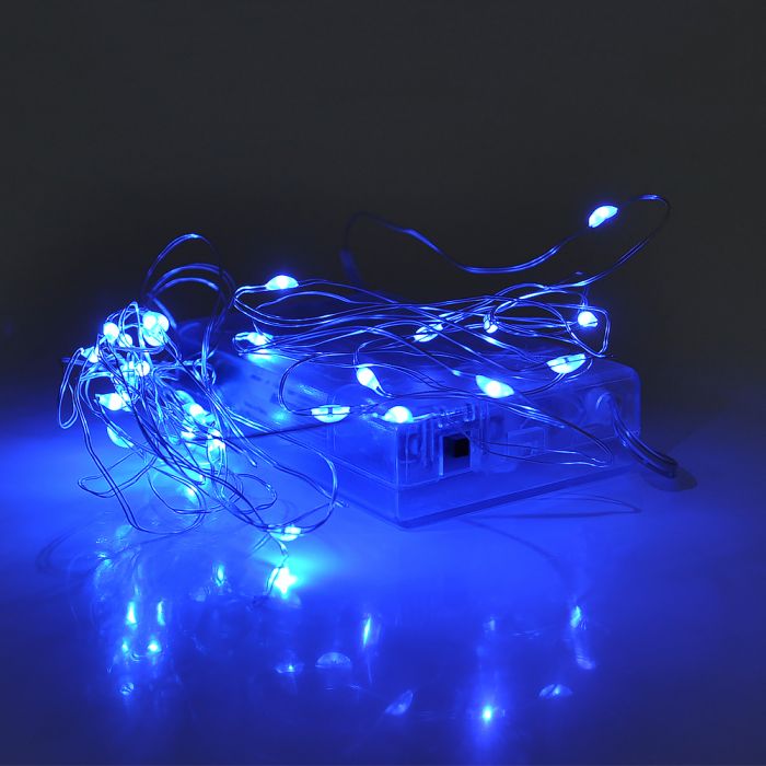 
					Гірлянди 20LED, 1 режим, 3 метри, прозора ізоляція, живлення від 3 * АА (немає в комплекті), Blue, BOX