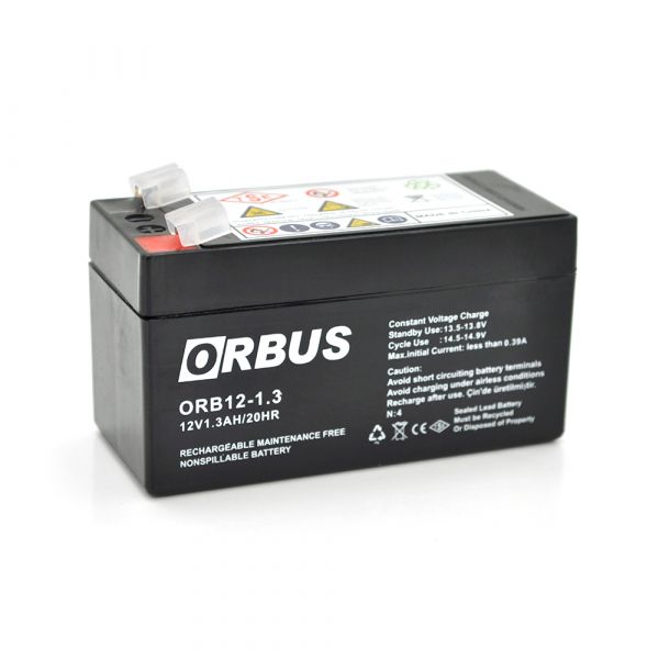 
					Акумуляторна батарея ORBUS ORB1213 AGM 12V 1,3Ah  (98 х 44 х 53 (59))  0.525 kg Q20/450