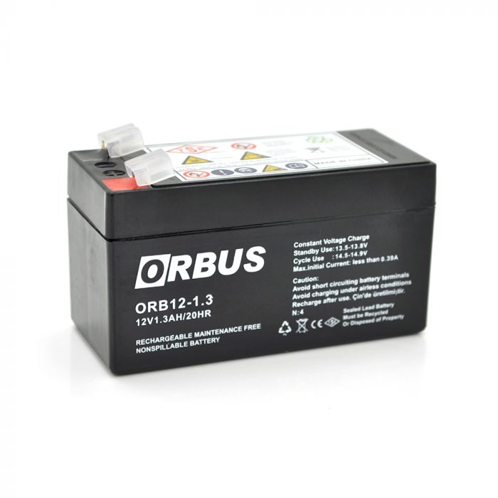 
					Акумуляторна батарея ORBUS ORB1213 AGM 12V 1,3Ah  (98 х 44 х 53 (59))  0.525 kg Q20/450