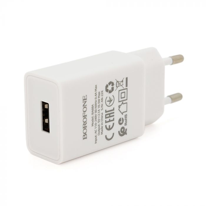 
					СЗУ BOROFONE BA68A 110-240V, 1xUSB, 5V/2,1A, White, Blister-box