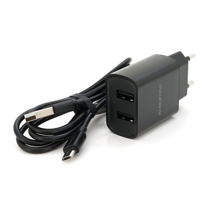 
					Набір BOROFONE BA53A СЗУ 1xUSB+ кабель Micro, 2.1A, 1м, Black, Blister-box