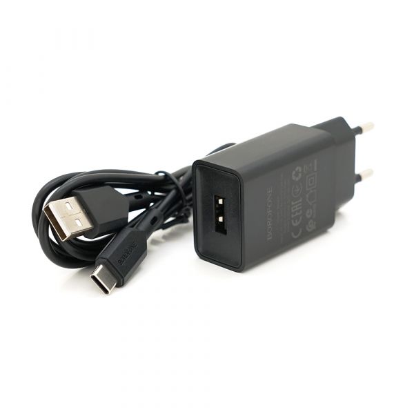 
					Набір BOROFONE BA68A СЗУ 1xUSB+ кабель Type-C, 2.1A, 1м, Black, Blister-box
