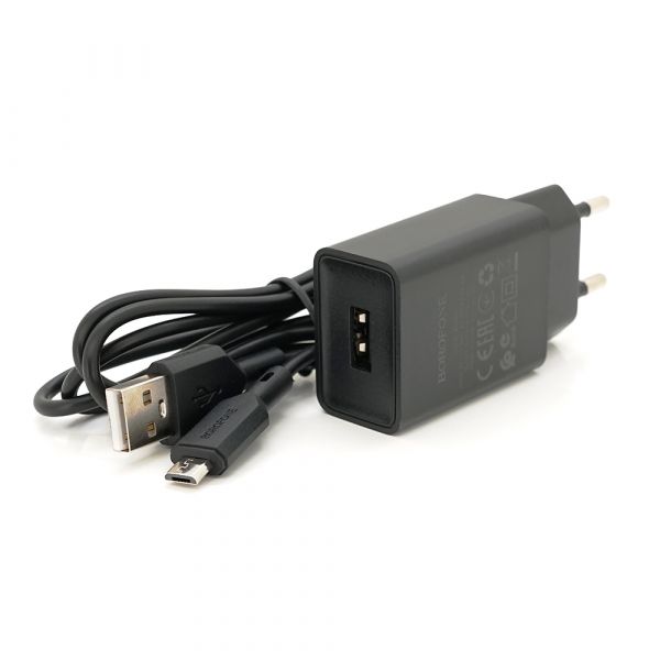 
					Набір BOROFONE BA68A СЗУ 1xUSB+ кабель Micro, 2.1A, 1м, Black, Blister-box