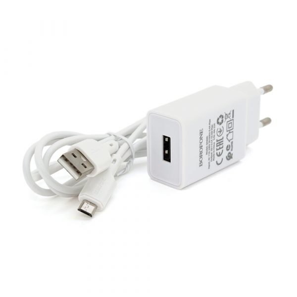 
					Набір BOROFONE BA68A СЗУ 1xUSB+ кабель Micro, 2.1A, 1м, White, Blister-box