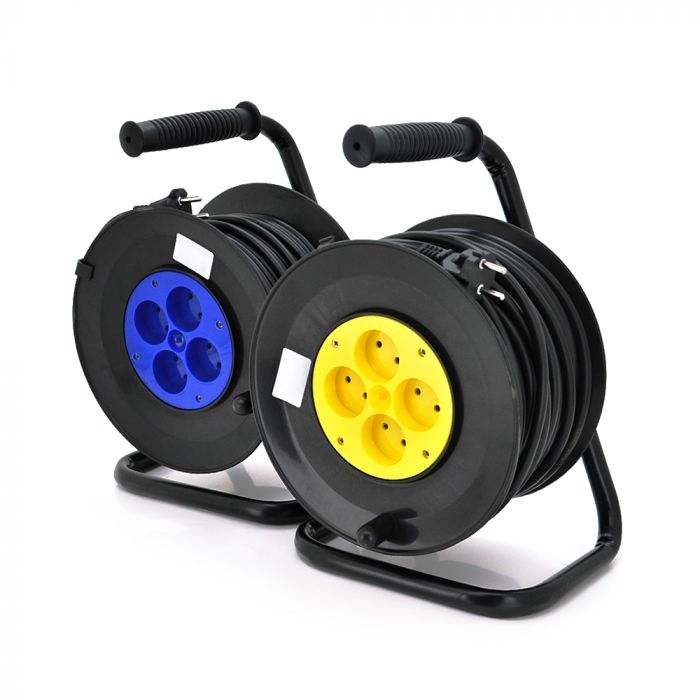 
					Подовжувач на котушці 25м (ПВС 2*2,5), 4 гнізда без заземлювального контакту, контактна група - латунь, ГОСТ