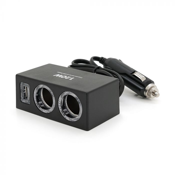 
					АЗУ розгалужувач Olesson 1522, 12V-2*12V+USB, Black, Blister