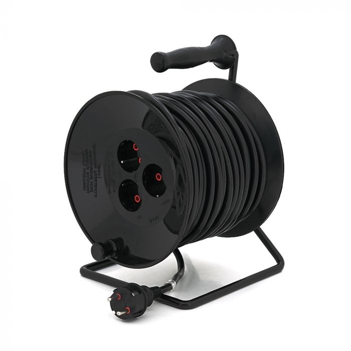 
					Подовжувач на котушці RITAR VN 25м (ПВС 3*2,5), 3 гнізда із заземлюючим контактом, контактна група - латунь, до 4кВт