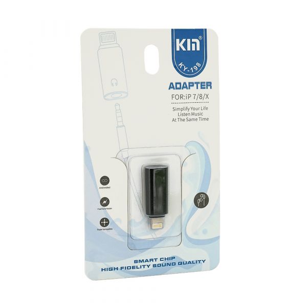 
					Перехідник KIN KY-198 Lighting(M) => Jack 3.5mm(F), Black, Box