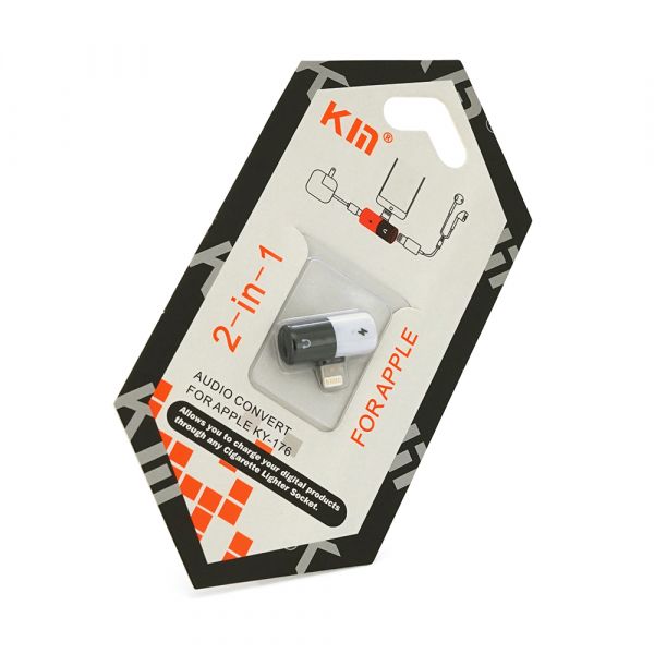 
					Перехідник KIN KY-176 Lighting(M) => 2/Lighting(F), White/Black, Box
