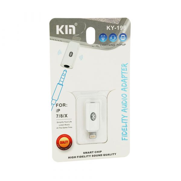 
					Перехідник KIN KY-196 Lighting(M) => Jack 3.5mm(F)+Bluetooth, White, Box