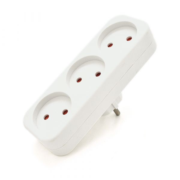 
					Розетка трійник без заземлення A303, White, 2Р, 10А