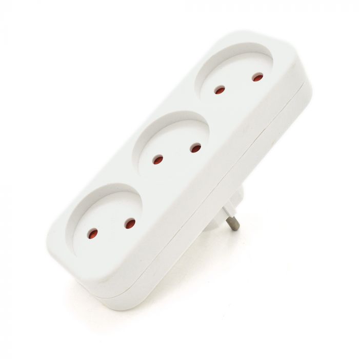 
					Розетка трійник без заземлення A303, White, 2Р, 10А