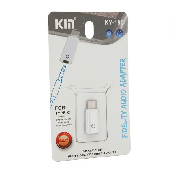 
					Перехідник KIN KY-195 Type-C(M) => Jack 3.5mm(F), White, OEM