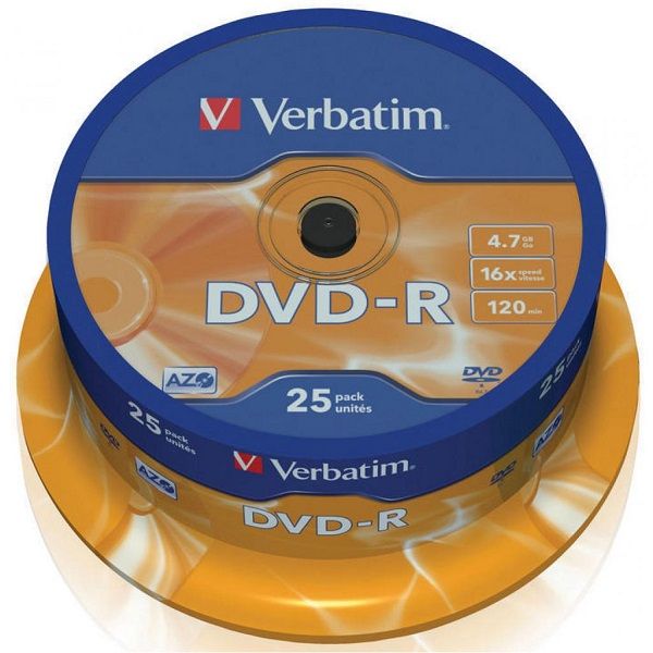 Диск DVD-R 4.7GB  16x   25рсs  Verbatim Matt Silver  Spindle