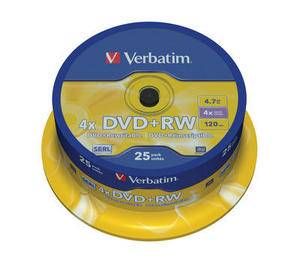 Диск DVD+RW 4.7GB  4x  25pcs  Verbatim Matt Silver Cake