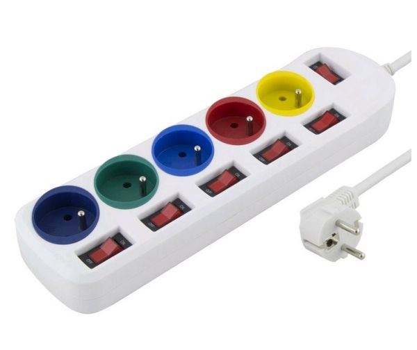 Мережевий фільтр 1.5м ESPERANZA ELK101 Surge PROTECTOR RAINBOW PRO 5розеток, 6-вимикачів MultiColor