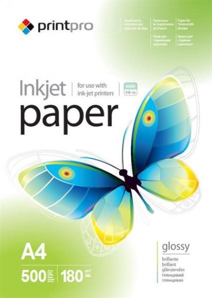 Папір А4  180г/м², PrintPro глянцевий, PG180-500, 500 арк./уп. (PGE180500A4)