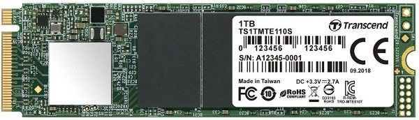 Твердотільний диск M.2  1TB  Transcend 110S   NVMe PCIe Gen3 x4, 3D NAND, up to 1700/1400 MB/s  (TS1TMTE110S)