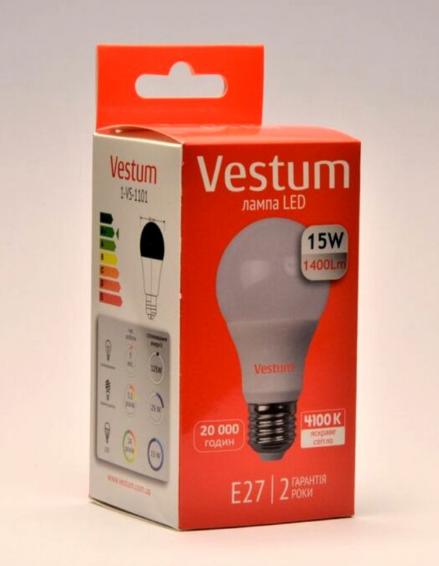 Лампа LED Vestum A65 15W 4100K 220V E27