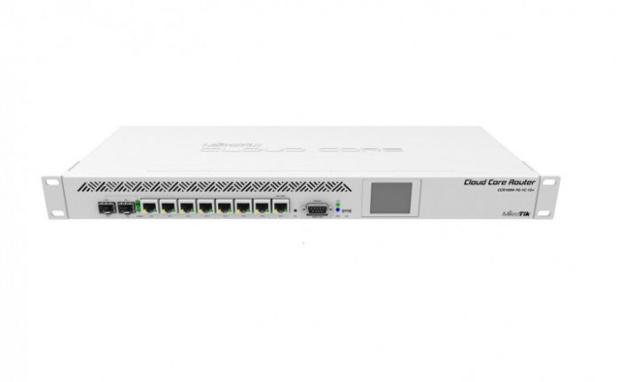 Комутатор MikroTik CCR1009-7G-1C-1S+ (1xSFP+cage, 1xCombo(SFP или GLAN), 7xGLAN, CPU (9-ядер) 1.2Ghz на ядро, 2GB RAM, LCD panel, Dual PSU, USB port, slot microSD, RouterOS L6, 1U rackmount case)