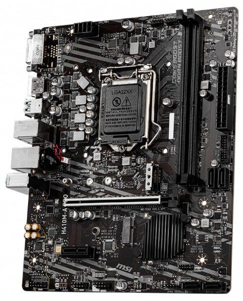 Мат. плата Материнська плата Socket_1200 MSI H410 H410M-A PRO |1xPCI-Express 3.0 1x 1xPCI-Express 3.0 16x|1xM.2|Memory DDR4|Memory slots 2|1xDVI|1xHDMI|4xUSB 2.0|2xUSB 3.2|1xPS/2|1xRJ45|3xAudio port|H410M-APRO mATX