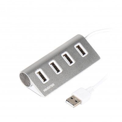 Адаптер Пристрій USB Hub Maxxter HU2A-4P-01  на 4 порти USB 2.0, сріблястий