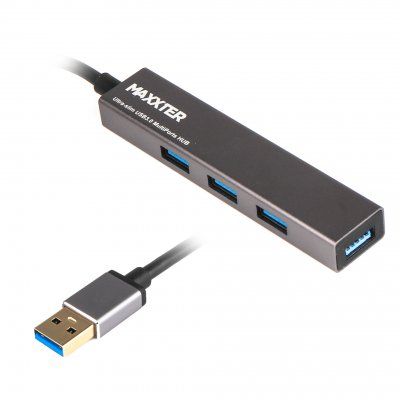 Адаптер Пристрій USB Hub Maxxter HU3A-4P-02  на 4 порти USB 3.0, темно-сірий