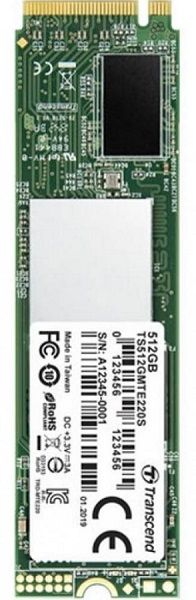 Твердотільний диск M.2   512GB  Transcend 220S   (NVMe PCIe Gen3 x4, 3D NAND, Read: 3500MB/s Write: 2500MB/s)  (TS512GMTE220S)