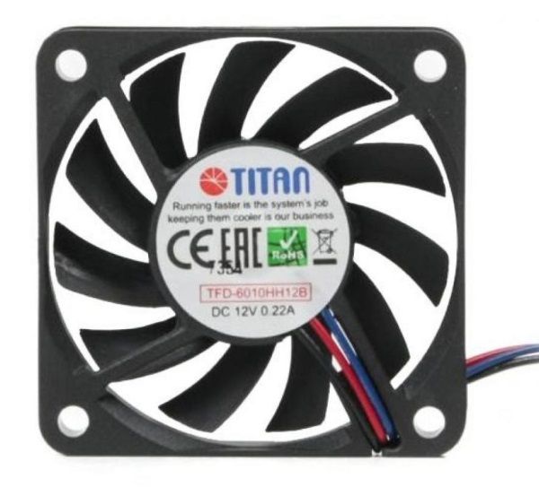 Вентилятор корпусний Titan 60x60x10мм, 3p/3c, 2-Ball, ультра-потік (TFD-6010HH12B)