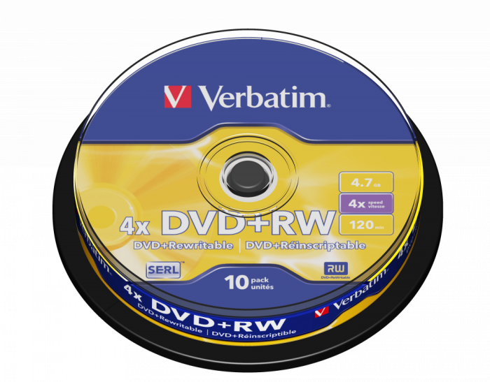 Диск DVD+RW 4,7GB Verbatim Matt Silver 4x Cake 10pcs
