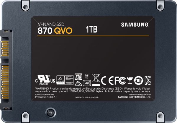 Твердотільний диск 2.5" 1TB  Samsung 870 QVO   Up to 560/530 MB/s  V-NAND 4bit MLC (QLC) SATA III (MZ-77Q1T0BW)